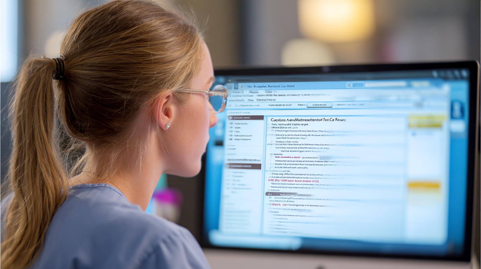 A student works through a case study based on the NCSBN Clinical Judgment Measurement Model, a focus of this NCLEX-RN Review CE course.