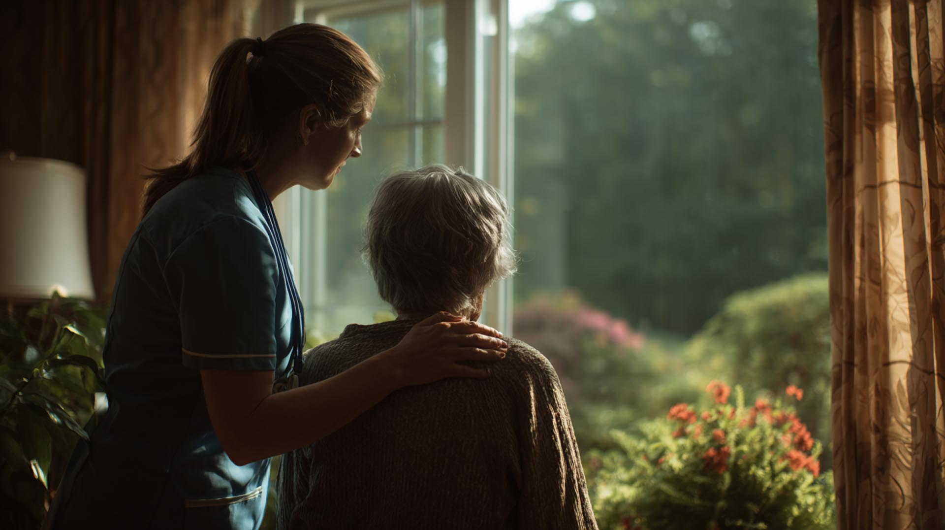 A nurse provides family and caregiver support by reviewing a resource brochure with a patient's adult daughter, a key topic in this comprehensive Alzheimer's CE Nursing course.
