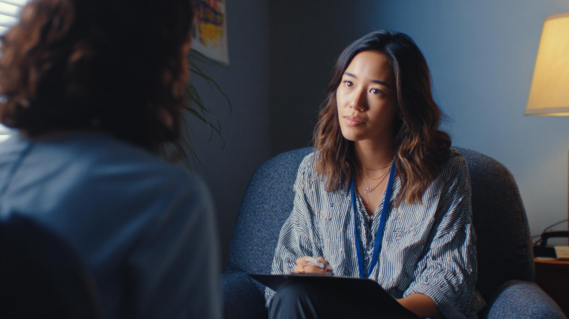  nurse conducts a trauma-informed interview with a survivor of human trafficking, demonstrating empathetic and non-judgmental communication from this advanced CE Nursing course.